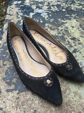 Sam Edelman Black Pointed Suede Studded Flats